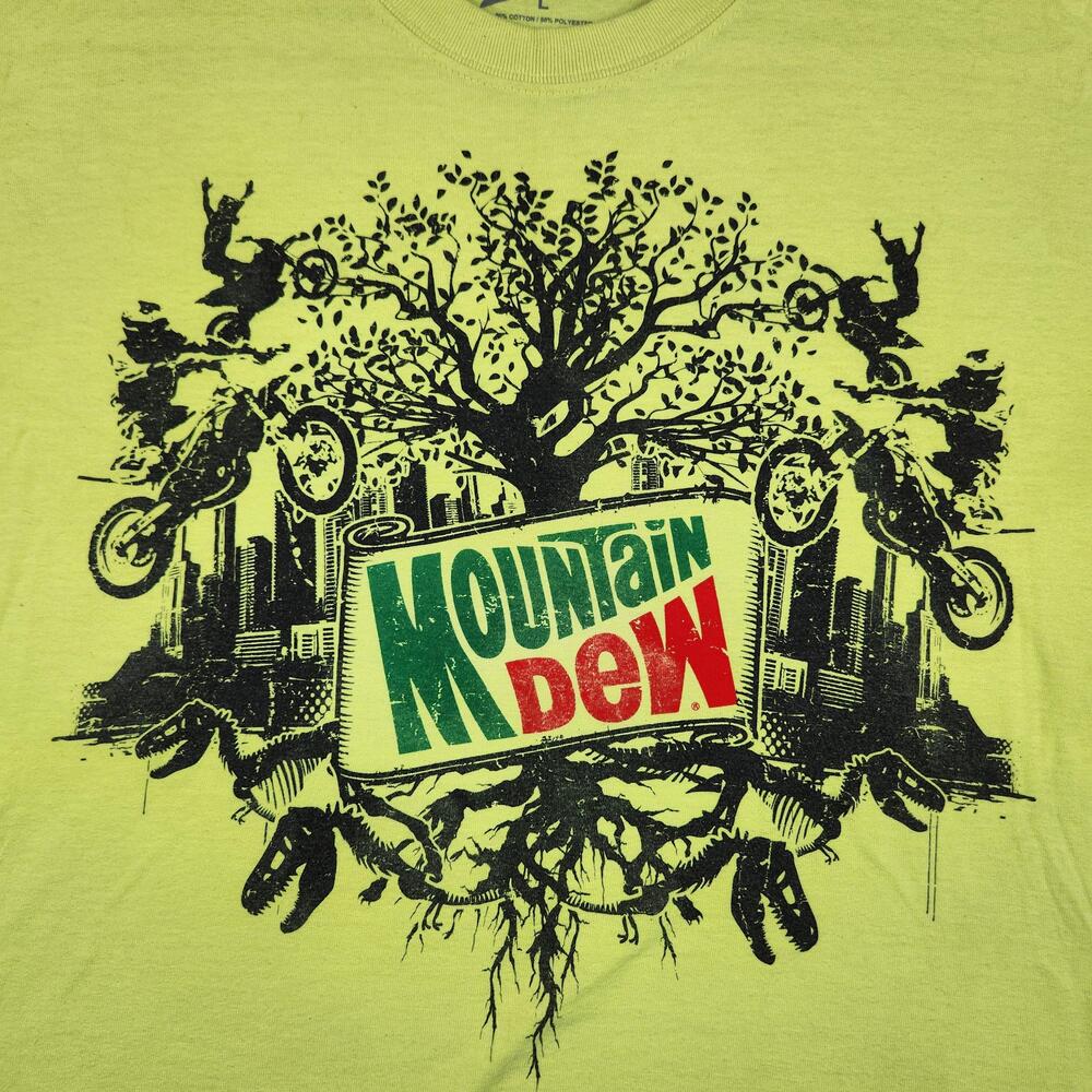 Mountain Dew Shirt Mens Large Green Motocross Dirt Bike Graphic Tee Soda Logo